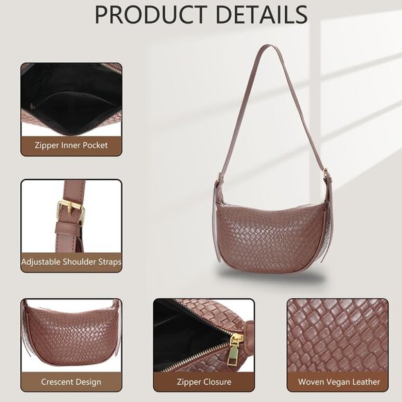 Compact Vegan Leather Crescent Purse with Zipper Closure - Perfect Gift for Her - Picture 5 of 7